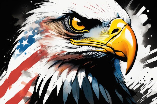 Zdjęcie amerykański orzeł łysy z flagą stworzoną za pomocą generatywnego oprogramowania ai