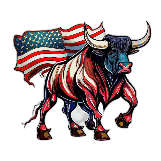 amerykański patriota byk krowa bawół grafika ilustracja grafika wektorowa ameryka patriotyzm sztuka tshirt