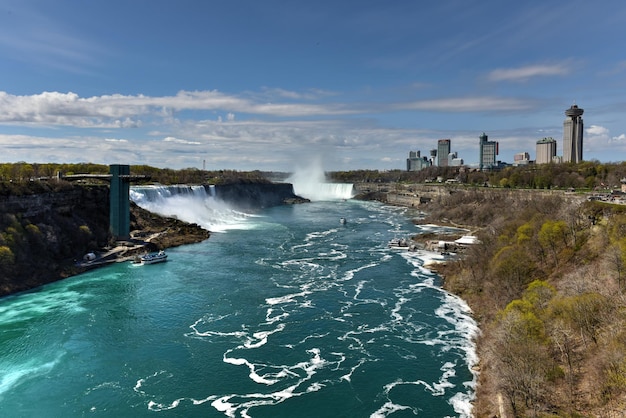 Amerykańskie wodospady w wodospadzie Niagara w Nowym Jorku widziane z Rainbow Bridge
