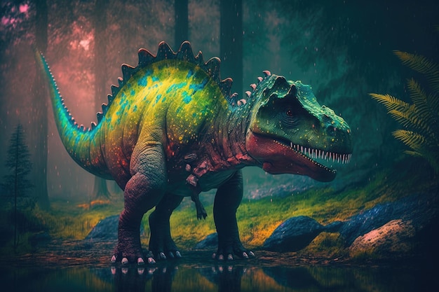 Ampelozaur Kolorowy niebezpieczny dinozaur w bujnej prehistorycznej naturze przez Genera