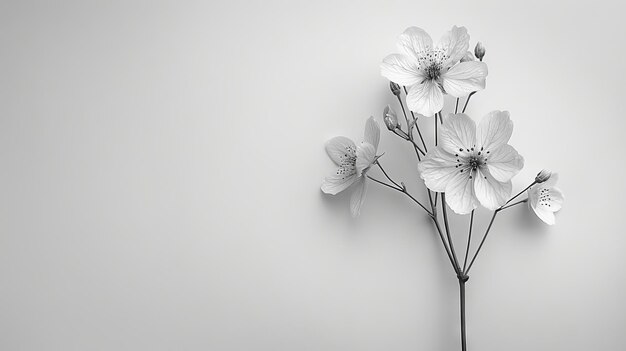 Zdjęcie an empty white background with a dried flower on a black background blackandwhite photography monochrome