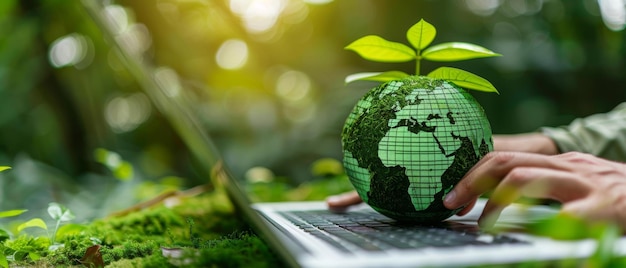 Analiza inwestycji w oparciu o zrównoważony rozwój, zarządzanie środowiskowe i społeczne za pomocą komputera Przedsiębiorca analizujący inwestycje w oparciu na zasadach ESG