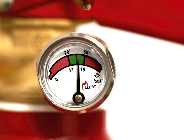 Analogowy wskaźnik ładunku gaśnicy przeciwpożarowej w kolorach zielonym i czerwonym wskaźnik ciśnienia w barach