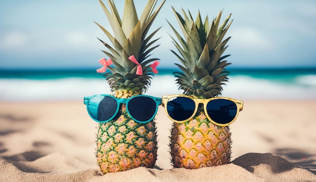 Ananas ma na sobie okulary przeciwsłoneczne ilustracja koncepcja lato