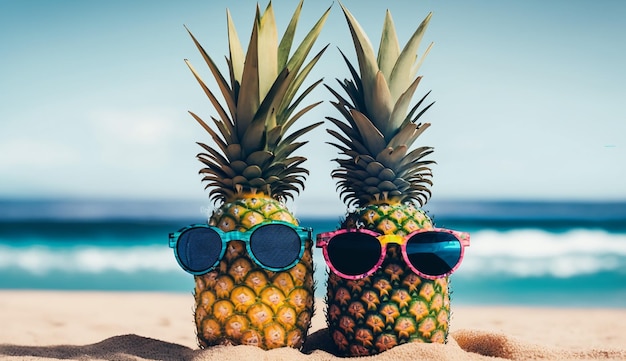 Ananas ma na sobie okulary przeciwsłoneczne ilustracja koncepcja lato