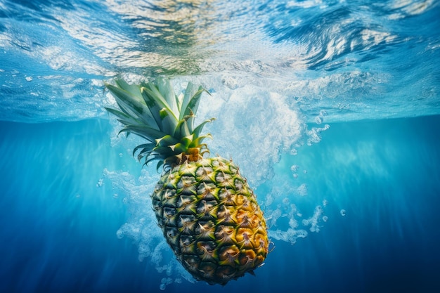 Ananas pływający w wodzie z głową nad powierzchnią wody Generacyjna sztuczna inteligencja