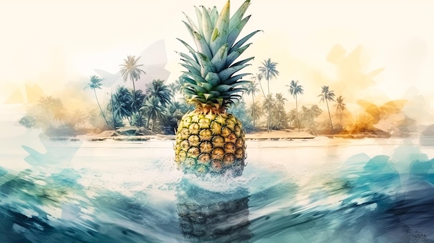 Ananas pływający w wodzie ze słowami ananas