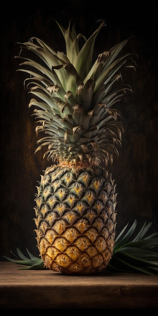 Ananas pocięty na pół siedzący na stole