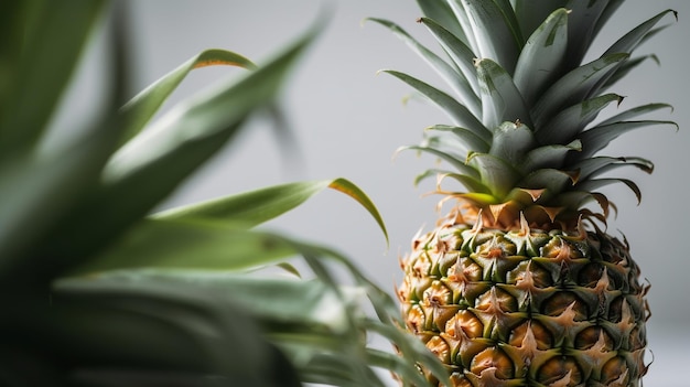 Ananas siedzi w donicy z zielonym liściem