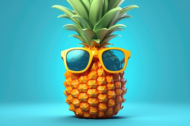 Ananas w okularach przeciwsłonecznych na pięknym tle
