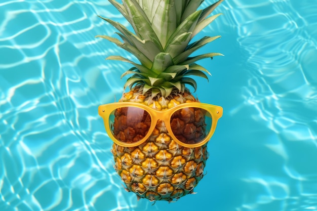Ananas w okularach przeciwsłonecznych w basenie