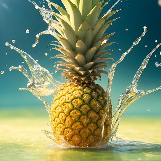 Ananas z kroplami wody z pluskiem