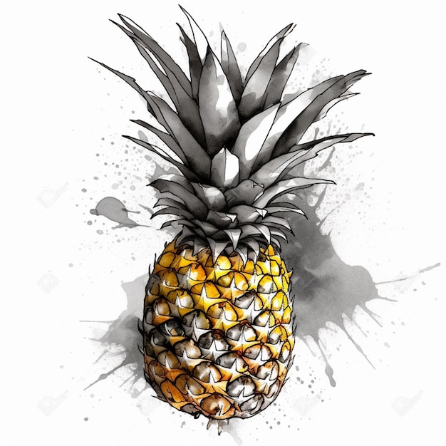 Ananas z żółtym wierzchołkiem i białym napisem.