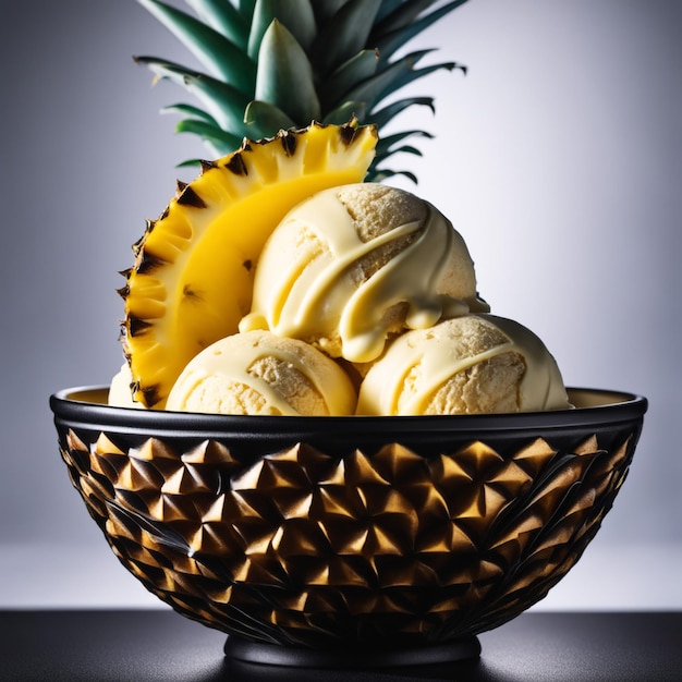 ananasowe lody umieszczone w cudownej misce na czarnym tle izolowane
