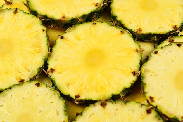 Ananasowe Soczyste żółte Plastry Tło Widok Z Góry