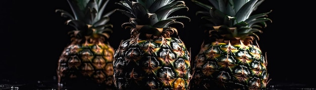 Ananasy Z Kropelek Na Czarnym Tle Generative AI