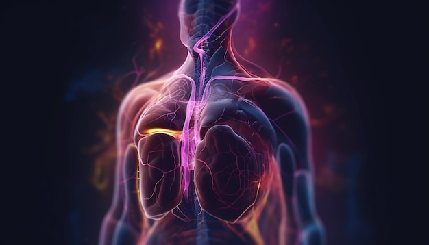 Anatomia człowieka ilustruje płuca, krtań i kręgosłup wygenerowane przez sztuczną inteligencję