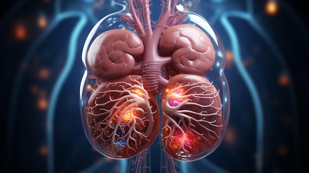 Anatomia nerek człowieka na ciemnym tle Wygenerowano AI