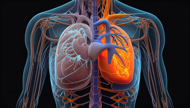 Anatomia układu nerwowego ilustracja rentgenowska dyskomfortu w sercu anatomii ludzkiego ciała AI generatywne