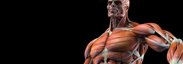 Zdjęcie anatomiczna struktura układu mięśniowego ludzkiego ciała ciemne tło generowane ai