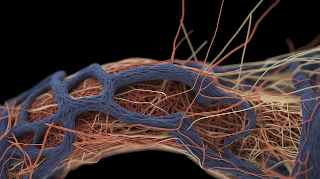 Zdjęcie anatomiczny ludzki układ żylny zbliżenie ciemne tło ai generowane