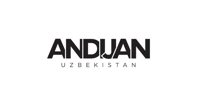 Zdjęcie andijan w godle uzbekistanu projekt zawiera ilustrację wektorową w stylu geometrycznym z pogrubioną czcionką i nowoczesną czcionką graficzne hasło reklamowe