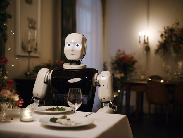 Android Robot Siedzący przy stole w restauracji Koncepcja randkowania