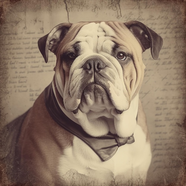 Zdjęcie angielski buldog stary vintage retro styl pocztówka portret bliski uroczy pies kreatywny tapeta
