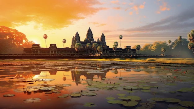 Angkor Wat Kambodża starożytny kompleks świątynny zapierający dech w piersiach Stworzony przy użyciu technologii generatywnej AI