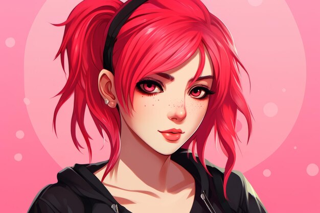 animacyjna dziewczyna z rudymi włosami i czarną kurtką