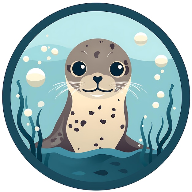 Animals Frame of Playful Harbor Seal Pup in the Shape of a Playful H 2D cute creative design
