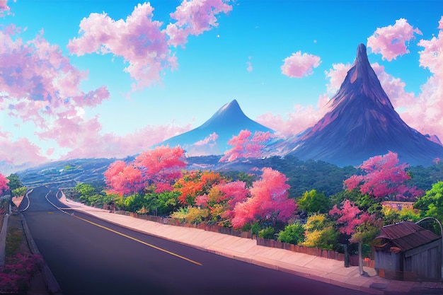 Anime Art Style Piękny widok natury Ilustracje