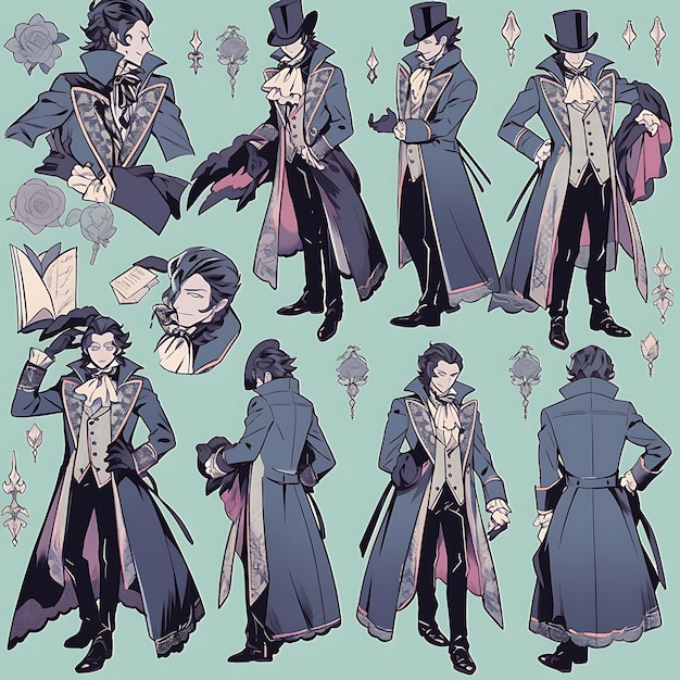 Anime Character Design Mężczyzna Gothic Aristocrat Gothic Wedding Wysoki wzrost Ciemny i B Concept Art
