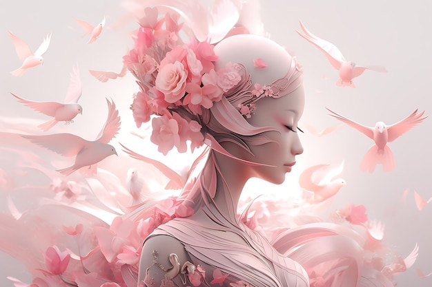 anime dla dziewcząt z kwiatami we włosach, celebrujące świadomość na temat raka piersi na całym świecie