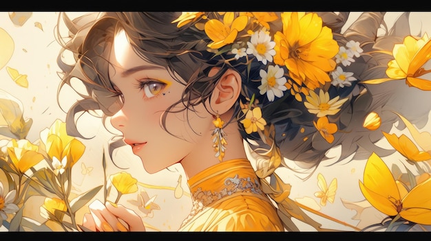 anime i kwiat na żółto