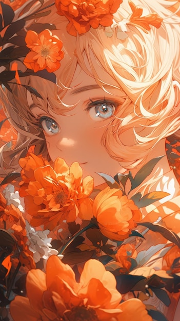 anime i kwiat w pomarańczowym