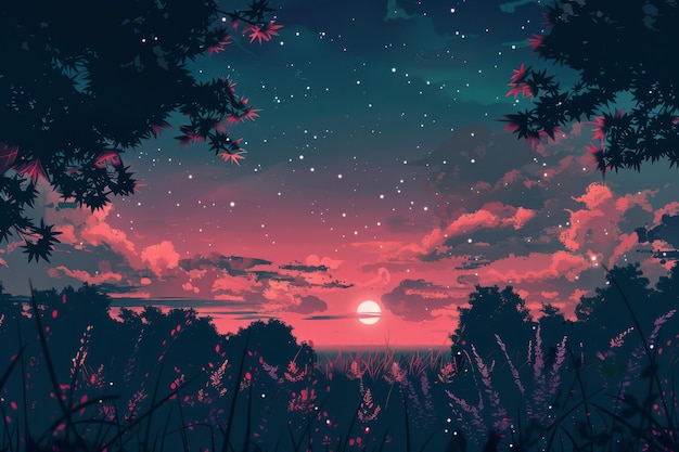 Anime ilustracja krajobraz przyrody tło