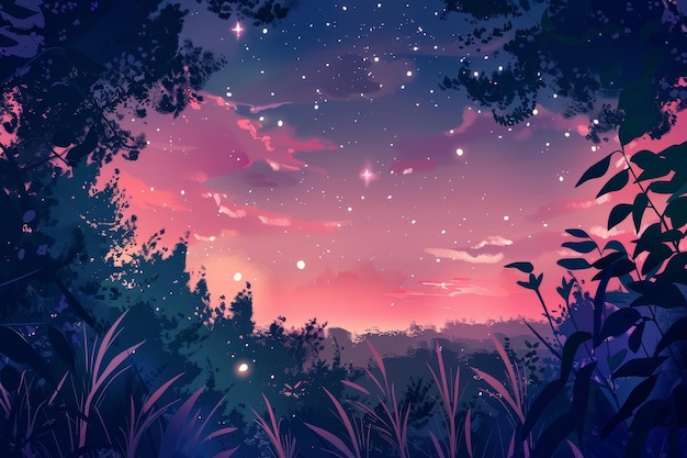Anime ilustracja krajobraz przyrody tło