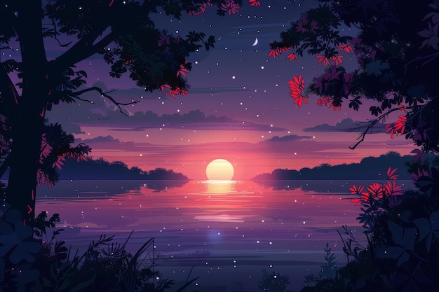 Anime ilustracja krajobraz przyrody tło