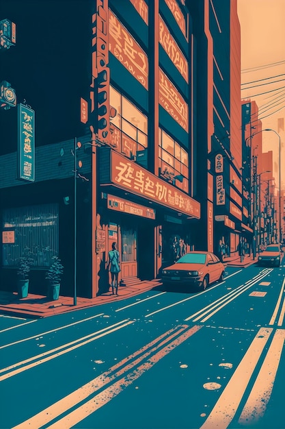 Zdjęcie anime japan city retro półtonów ilustracja anime i manga