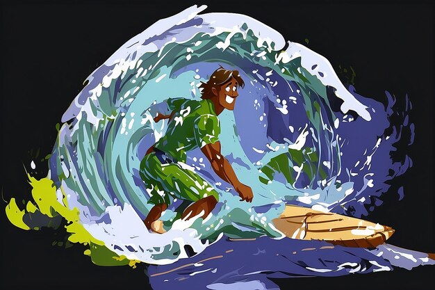 Anime Kryształowo czysta woda rozpływa się nad surferem jeżdżącym na epickiej fali w spektakularnym wektorze Tahiti