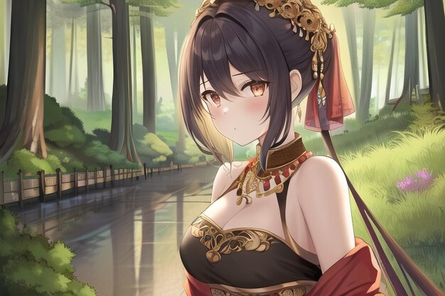 Anime ładny kawaii dziewczyna postać obrazu tapety ilustracja tło wschód słońca zachód młoda kobieta