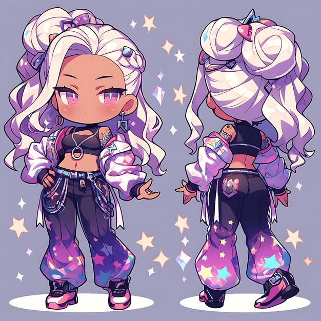 Zdjęcie anime o postacich żeńskiej glam rock chibi kawaii glittery fashion metallic skir design concept art