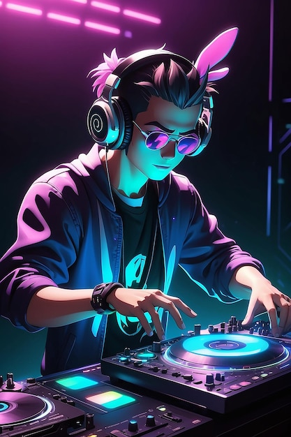 Anime postać dj gra muzykę