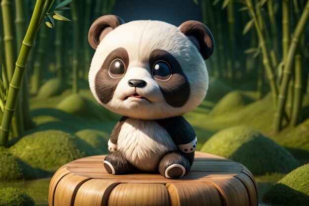 Zdjęcie animowana chińska panda skarbów narodowych bawiąca się w lesie bambusowym anime renderowania 3d tapeta