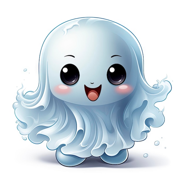 Animowana postać widma Halloween kawaii chwytająca słodycze Samodzielny mały fantom z genialnym uśmiechem chętny do dystrybucji słodyczy i przekazywania radości podczas uroczystości trickortreat