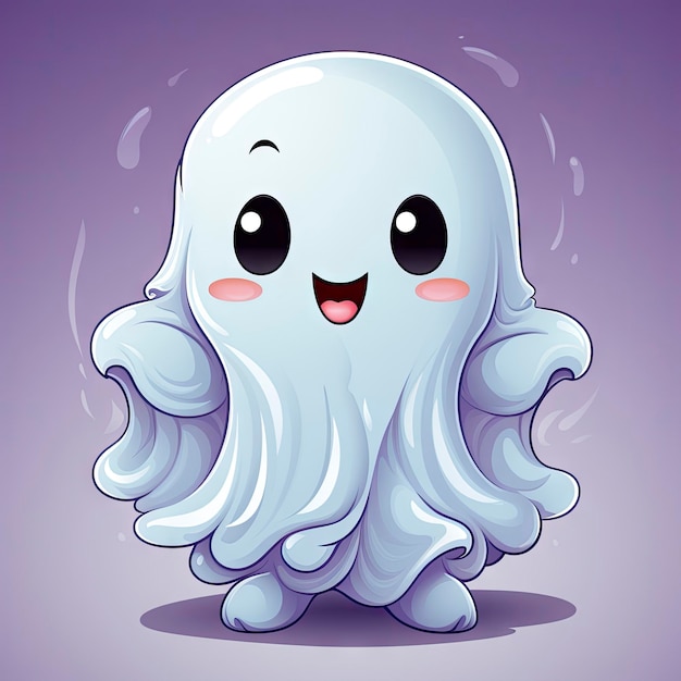 Animowana postać widma Halloween kawaii chwytająca słodycze Samodzielny mały fantom z genialnym uśmiechem chętny do dystrybucji słodyczy i przekazywania radości podczas uroczystości trickortreat