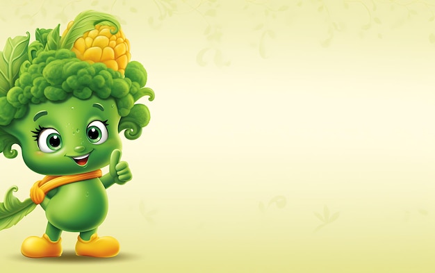 Zdjęcie animowana warzywa zabawna maskotka dająca kciuki w górę koncepcja jeść zdrowe jedzenie dla dzieci