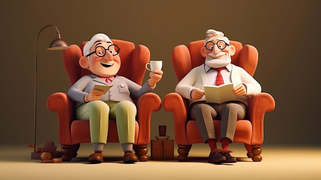 Animowane rozmowy starszych ludzi w fotelu Animowane rozmowy starszych ludzi w fotelu