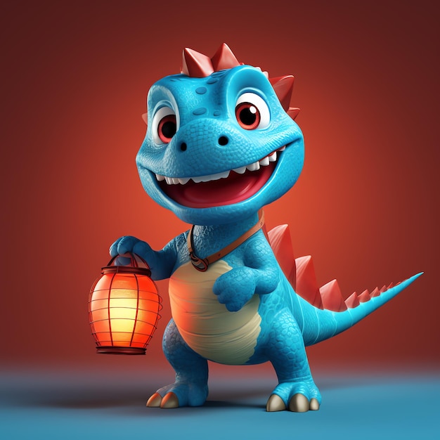 Animowany dinozaur trzymający latarnię